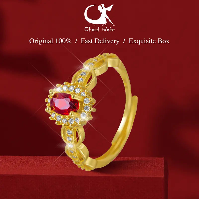 【003Harga telah dibanting, segera di CO】Chard Wake Cincin Wanita Korea Vintage Red Gemstone Perhiasan Ukuran Bebas Cincin Cewek Original  CWR032-Red 0