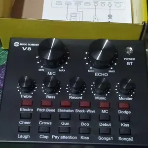 Soundcard V8 Bluetooth Live Audio USB External dengan 112 Suara 18 Efek Suara dan 6 Mode Efek untuk Broadcast dan Streaming Komputer Laptop dan Smartphone