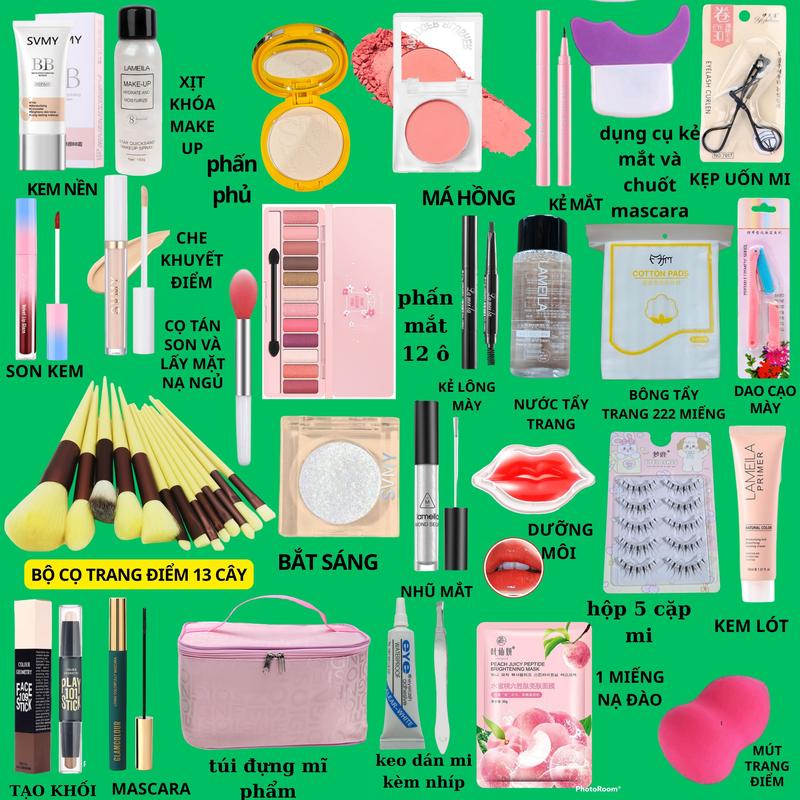 Bộ 27 sản phẩm mỹ phẩm Trang điểm dành cho da mặt Phấn Phủ Son Môi Mascara Nữ Son Kem Son Cosmetic