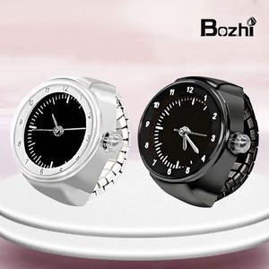 Jam Tangan Jari Kasual Kuarza, Untuk Lelaki dan Wanita, Keluli Tahan Karat Hitam, Tali Elastik, Bentuk Bulat, Jam Tangan Kuarza Analog, Uniseks, Dail Angka Arab Jelas dan Mudah Dibaca, Jam Tangan Jari jam  couple  set Watches
