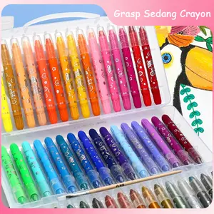 Grasp Sedang Crayon Original 12/24/36/48 Warna - Krayon Air Water Soluble untuk Anak 2+, Non-Toxic, Mudah Dicuci, Warna Cerah, dengan Kuas Blending