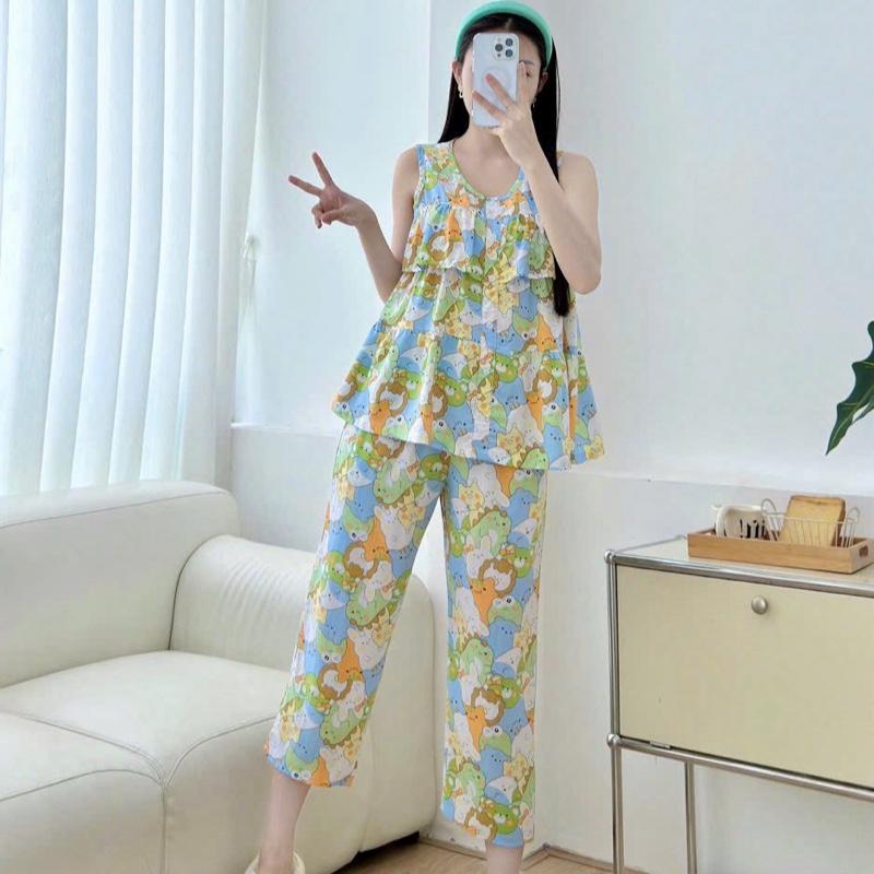  <45-65kg> Bộ Dài 9 Tấc Sát Nách bèo tầng cho Nữ mặc nhà hàng F21 VNXK 