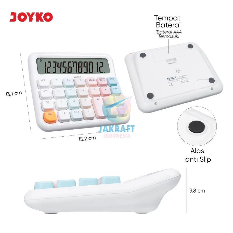 (1 Pcs) Kalkulator Pastel JOYKO CC-63ACO Calculator 12 Digits Big Dispay Check Correct 112 Steps AAA Battery Mechanical Marshmallow Button 1