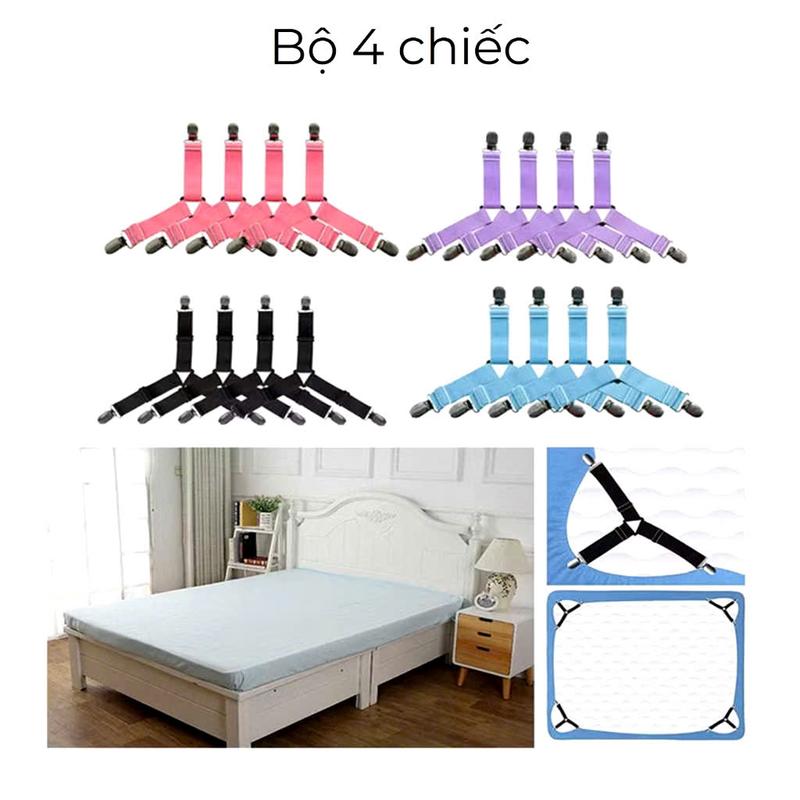 (Xả kho)Bộ 4 kẹp giữ cố Định ga giường chống xê dịch,set kẹp ga giường cao cấp nhiều màu