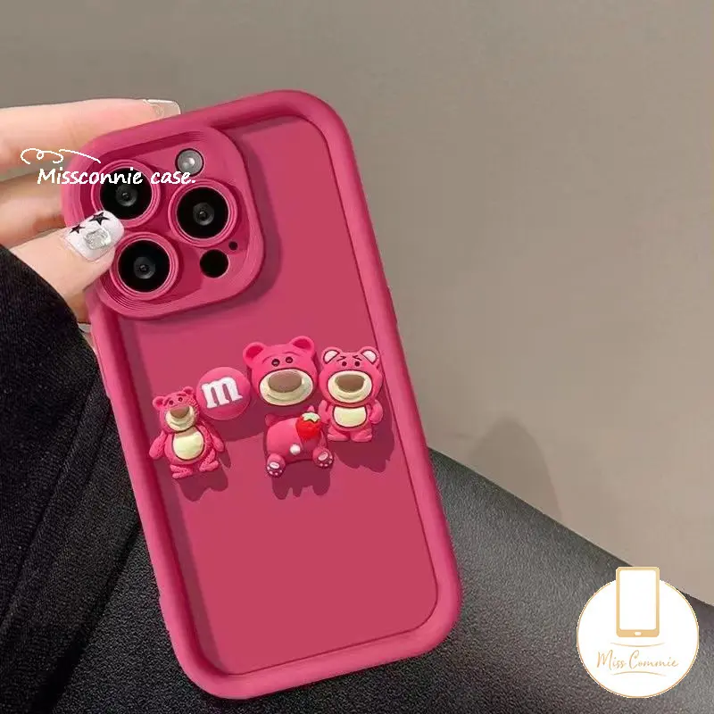 MissConnie Casing Untuk Oppo A38 A54 A16 A18 A12 A78 A7 A17 A54s A58 A15S A76 A3s A16s A53 A98 A55 A77 A74 A9 A5s A1k A52 A96 A17k A16K A31 A77s Reno 8T 10 5F Cerita Mainan Boneka 3D Beruang Stroberi Lotso Lollipop Casing Merah Mawar Dengan Gelang 5