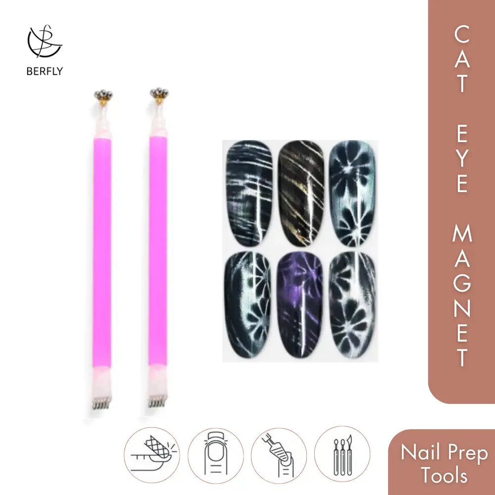 Berfly | 3D Flower Cat Eye Magnet Double Side Silver Magnetic Stick Cat Eye Magnet for Cat Eye Gel Polish for Cat Eye Nail Art Design