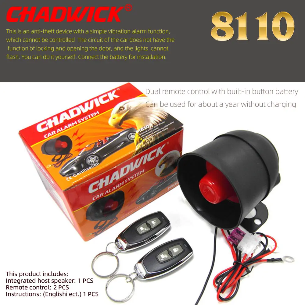 810-8110 Car Alarm 2 Door Remote Central Locking Kit  Anti-theft Alarm With Shock Sensor Immobiliser Car Finder Function