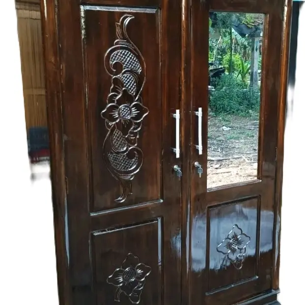 Lemari Pakaian Top Brand Model Pintu 2 Kaca Sepotong Full Rak/Hambalan - Furniture