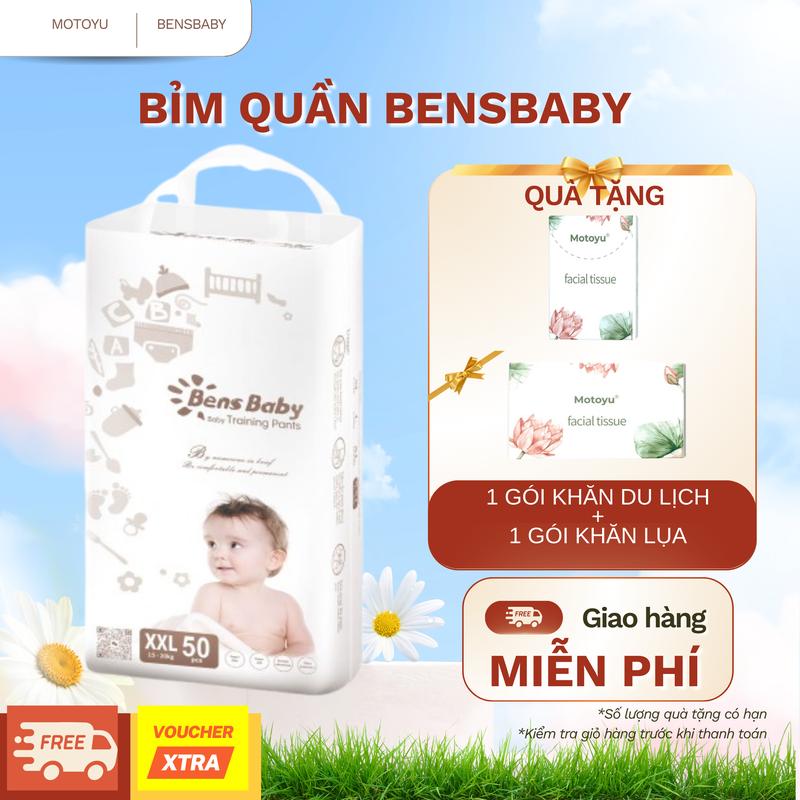   Bens Baby  Gói 50 Miếng Bỉm Tã Quần Cho Bé Đa Kích Cỡ M L XL XXL Siêu Mỏng Thấm Hút Thoáng Mát Thích Hợp Cho Mùa Hè 