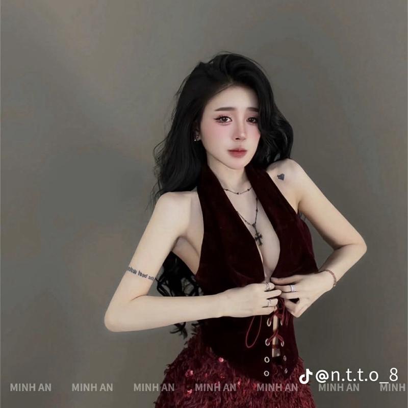 S28 • Set Áo Yếm Cổ SơMi Mix Quần Lông Kim Sa Sang Chảnh • NA TÍM Clothing
