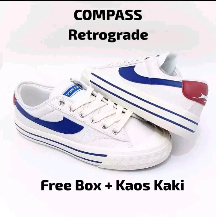 promo sepatu Compass retrograde low black white -white blue pria wanita kekinian/ sepatu sekolah-sepatu santai Canvas Casual Shoes
