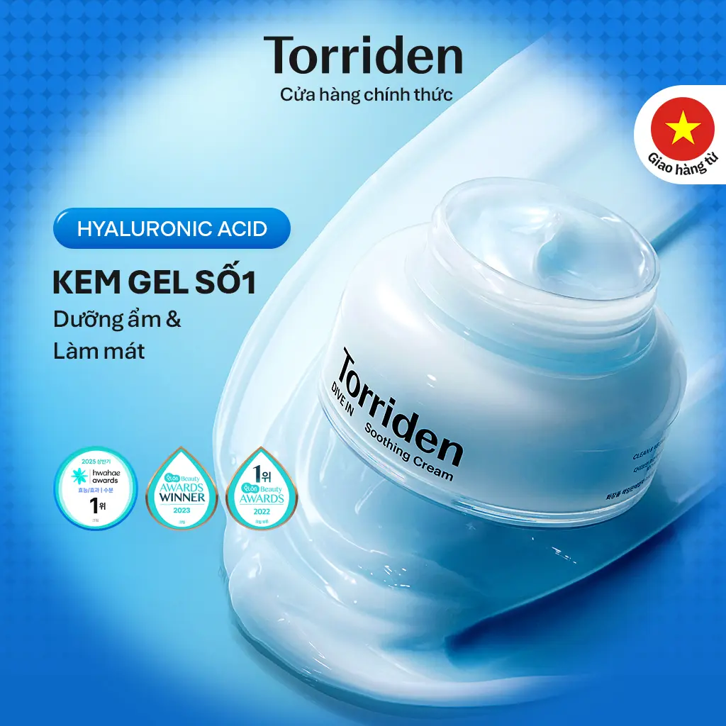 Kem gel dưỡng HA Torriden 5D Hyaluronic Acid phân tử nhỏ cấp ẩm làm mát dịu da DIVE IN Soothing Cream 100ml