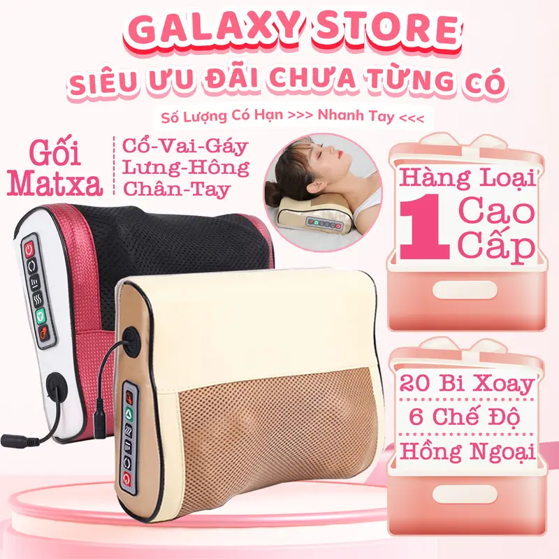Máy Massage Cổ Vai Gáy Hồng Ngoại 20 Bi Xoay, Gối Matxa Đa Năng 3 Cấp Độ Có Đảo Chiều 0