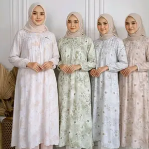 Gamis Midi Dress puring Darby DNL Rexury Premium Bahan Adem Nyaman Motif Bunga Rayon Printing Full Puring Ukuran S M L Bisa Busui Ad Saku Kiri Kanan - Muslim, Kancing, Gamis, Wanita