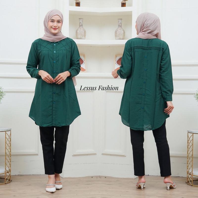 Product Introduction of Lissa Tunik Opnaisel Polos polo linen kancing depan belakang|| kemeja wanita polos tunik pololinen|| pakaian muslim wanita atasan kekinian 3
