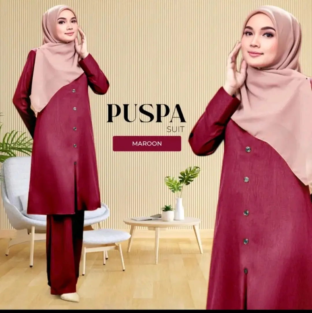Baju Set Suit Pushpa(CEY) Berpoket Warda Set Blouse Plain