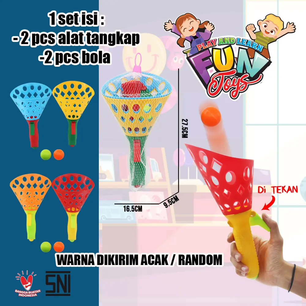 Mainan Anak Edukasi Lempar Tangkap Bola Raket Throw & Catch The Ball Fun Game
