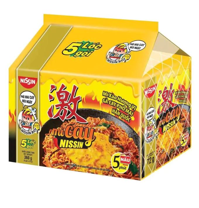  Mì xào Nissin gà cay phô mai Hàn Quốc lốc 5 gói 72g 