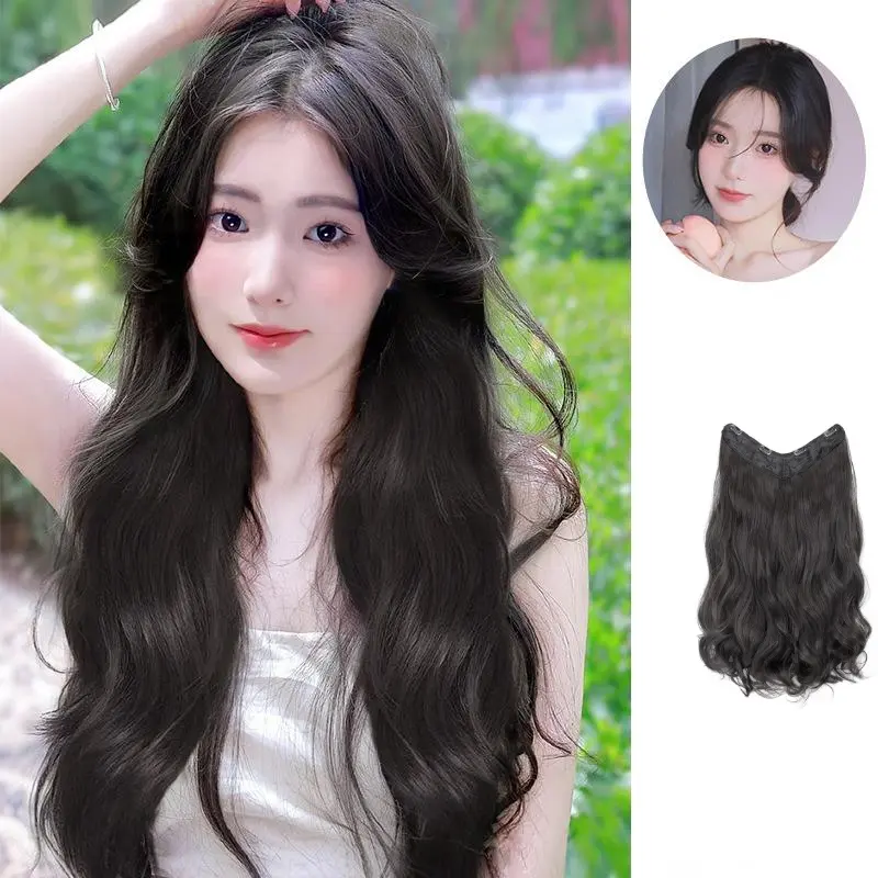 Large Waves One Piece V-shaped Hair Extensions Fluffy Invisible Wig Patches Women Hair Wigs Long Curly