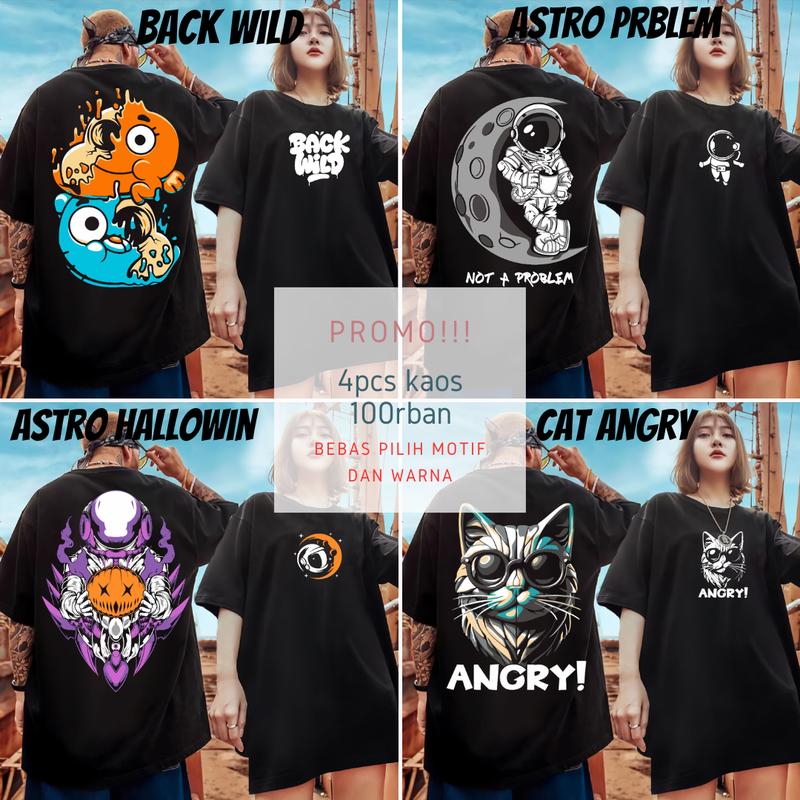 PAKET 4PCS 100RIBU UNISEX BISA CEWE COWO BEBAS PILIH MOTIF DAN WARNA 100% KATUN Combed Distro Nyaman Motif 3