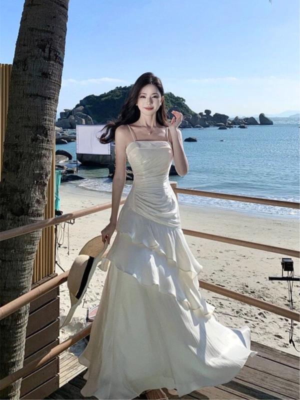 Váy maxi dự tiệc lệch tầng sang trọng, Đầm dạ hội cổ vuông hottrend D215