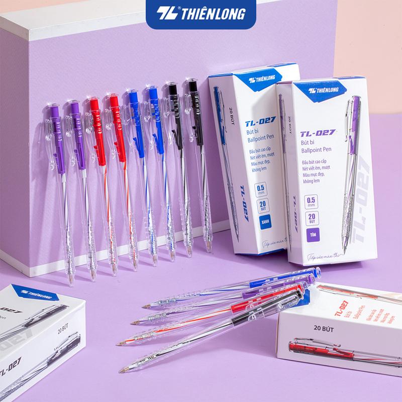 Combo 20 Bút bi Thiên Long TL-027 mực xanh/đỏ/đen/tím ngòi 0.5mm, nét viết đều…