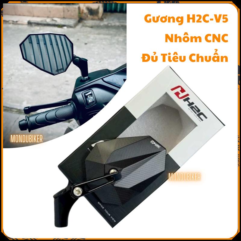 Gương H2C V5 Nhôm CNC Nguyên Khối Mặt Kính Trắng -NÚT BỊT NHÔM Đẳng Cấp, Bền Bỉ và An Toàn, Đủ Tiêu Chuẩn với Hai Lựa Chọn Màu Sắc Thời Thượng