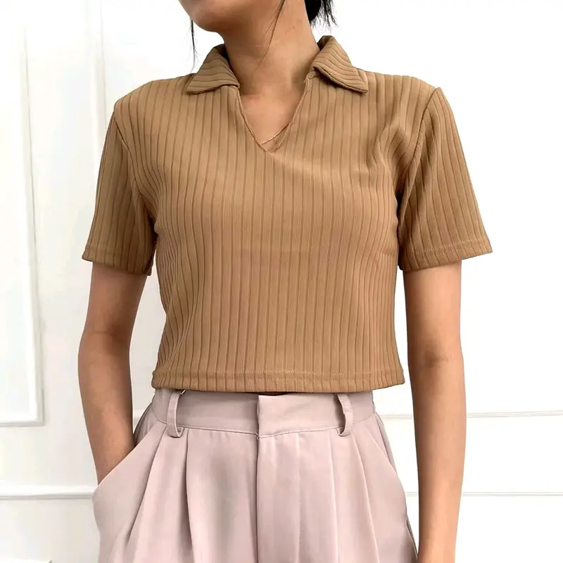 Premium Sierra Top - Kaos Rib Knit Polo Crop Lengan Pendek Wanita Korean atasan baju  basic 2