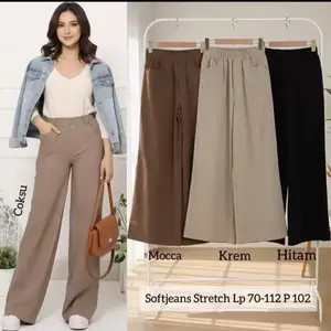 Skena Kulot Lebar Bahan Soft Jeans Stretch All Size Standar Sampai Jumbo