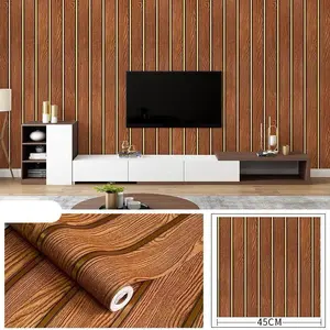 Wallpaper Dinding Bahan PVC Motif Kayu Panel Moderen Gold 7s/8m Lebar 45cm