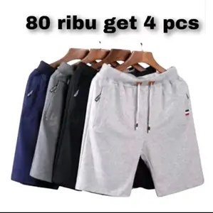 Celana Pendek Pria Babyterry Sporty Abu Casual Terbaru Slim Fit 4 Warna Tersedia Navy Panjang Boxer Nyaman Bahan 70% Katun 20% Lainnya Saku Resleting