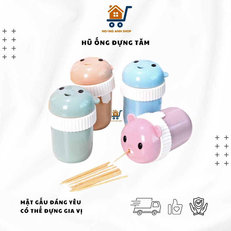 Hũ Ống Đựng Tăm Xỉa Răng Mặt Gấu Đáng Yêu - Lọ Decor Bàn Ăn Tròn Nhựa PP An Toàn Gọn Gàng 