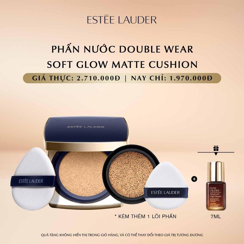  Cushion mịn lỳ lâu trôi Estee Lauder Double Wear Soft Glow Matte SPF 45 PA+++ • Cushion hiệu ứng nền bóng nhẹ che phủ cao 
