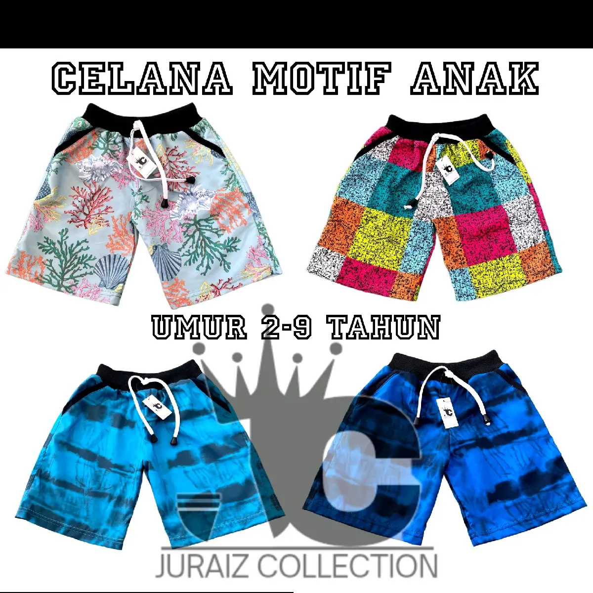 Celana Pendek Anak Laki Laki Umur 2-9 Tahun Cowo Motif Full Printing Bahan Polyester Saku Kiri Kanan
