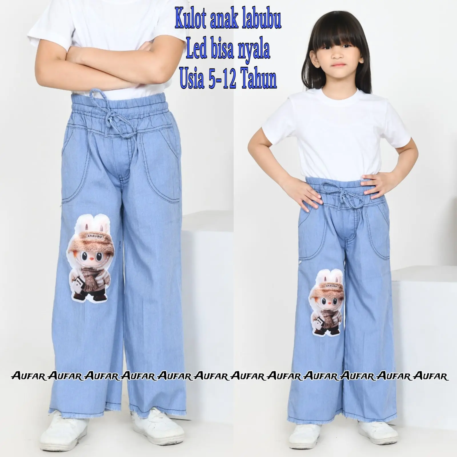 CELANA KULOT JEANS LABUBU ANAK PEREMPUAN LED BISA NYALA 5-17 TAHUN
