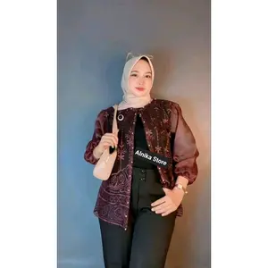 Alnika Outer crop top brokat, baju kondangan, formal dan non formal Muslim Nyaman Panjang Wanita Atasan Kantor Hitam Basic