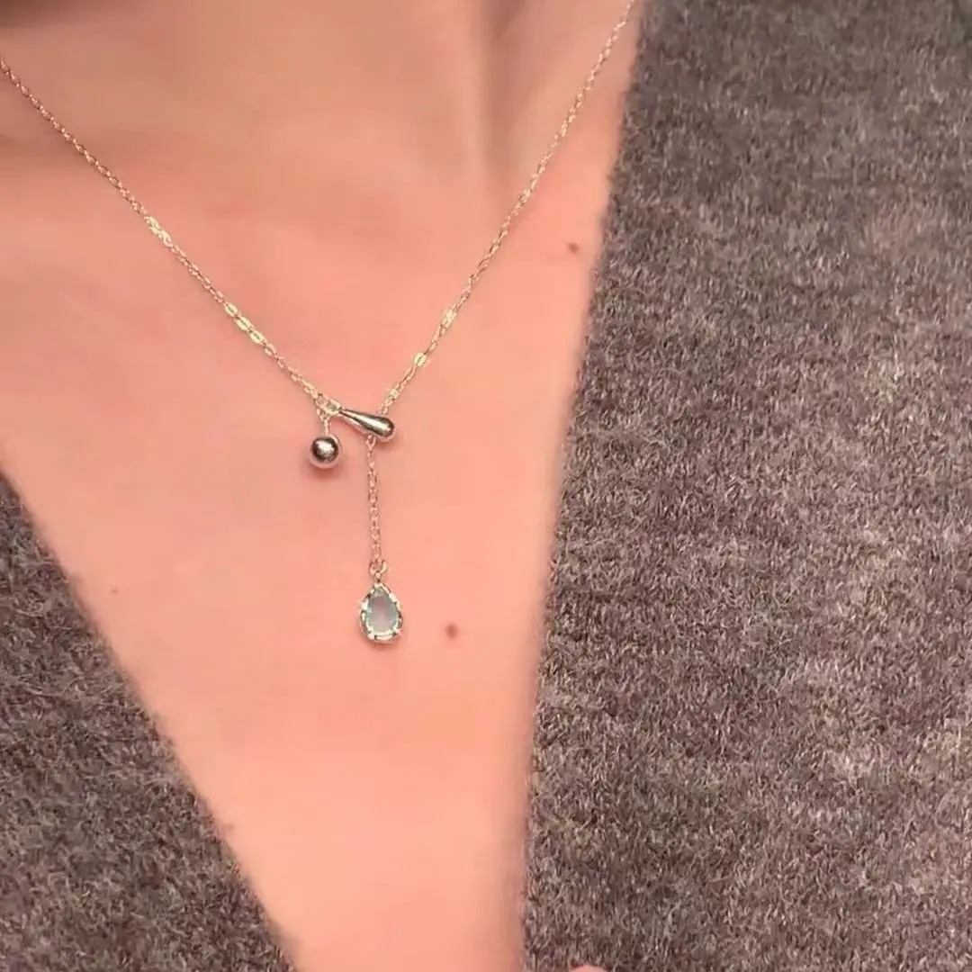 2025 new one drop of tear blue water droplet pendant necklace female light luxury temperament wild design ins design ins