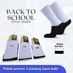 ( Paket 3 Pasang ) Kaos Kaki Hitam Putih / SD SMP SMA / Kaos Kaki Sekolah Putih Telapak Hitam Bahan Tebal Dan Adem /Duta Gemilang