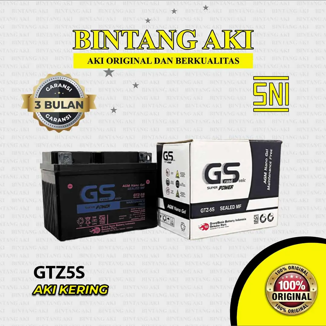 Aki Motor GTZ5S MF Aki Kering Motor Honda Beat Vario 110 Supra X 125 Scoopy Spacy Blade Revo New Mega Pro - Aksesoris Kendaraan pasang di Tempat aki motor - Grand Sonic