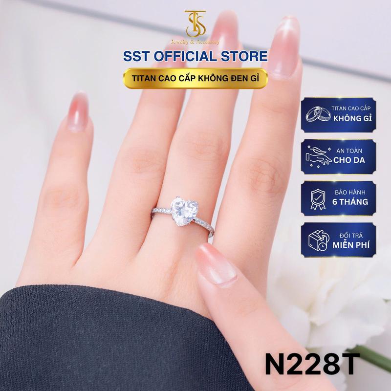 Nhẫn Titan SST Phối Đá trắng hình trái tim sang trọng Không Đen Gỉ N228T
