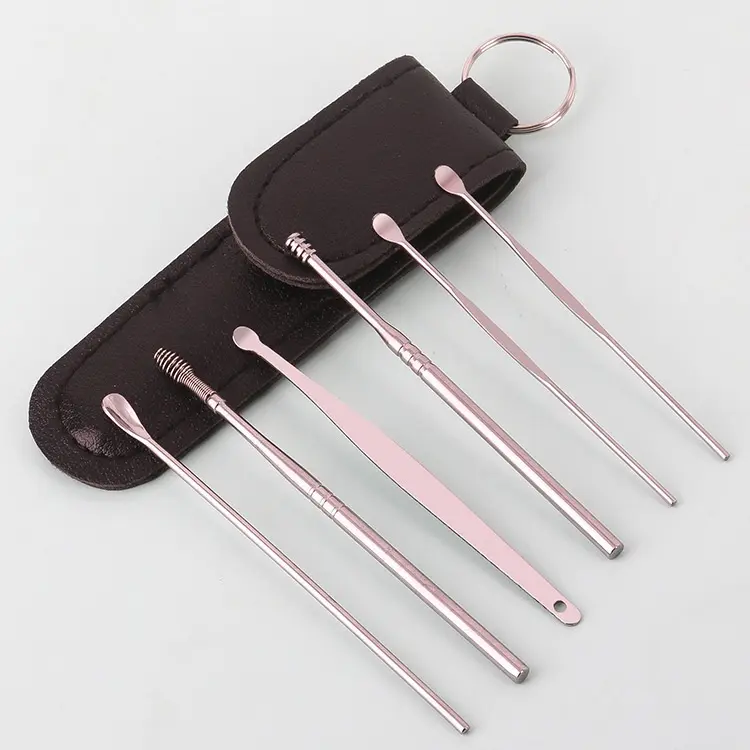 G ( G00029 ) ALAT PEMBERSIH TELINGA SATU SET STAINLESS DENGAN POUCH WARNA LUCU 1