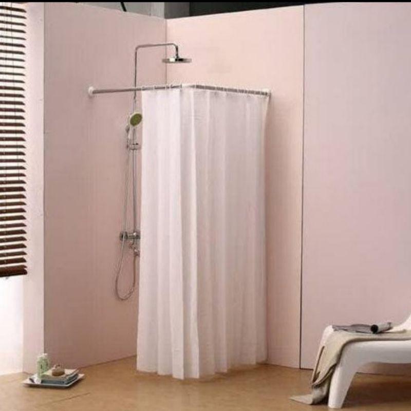 Tiang Shower Curtain / Tiang Tirai Kamar Mandi 3 in 1 bisa bentuk U / L / Lurus Stainless 2