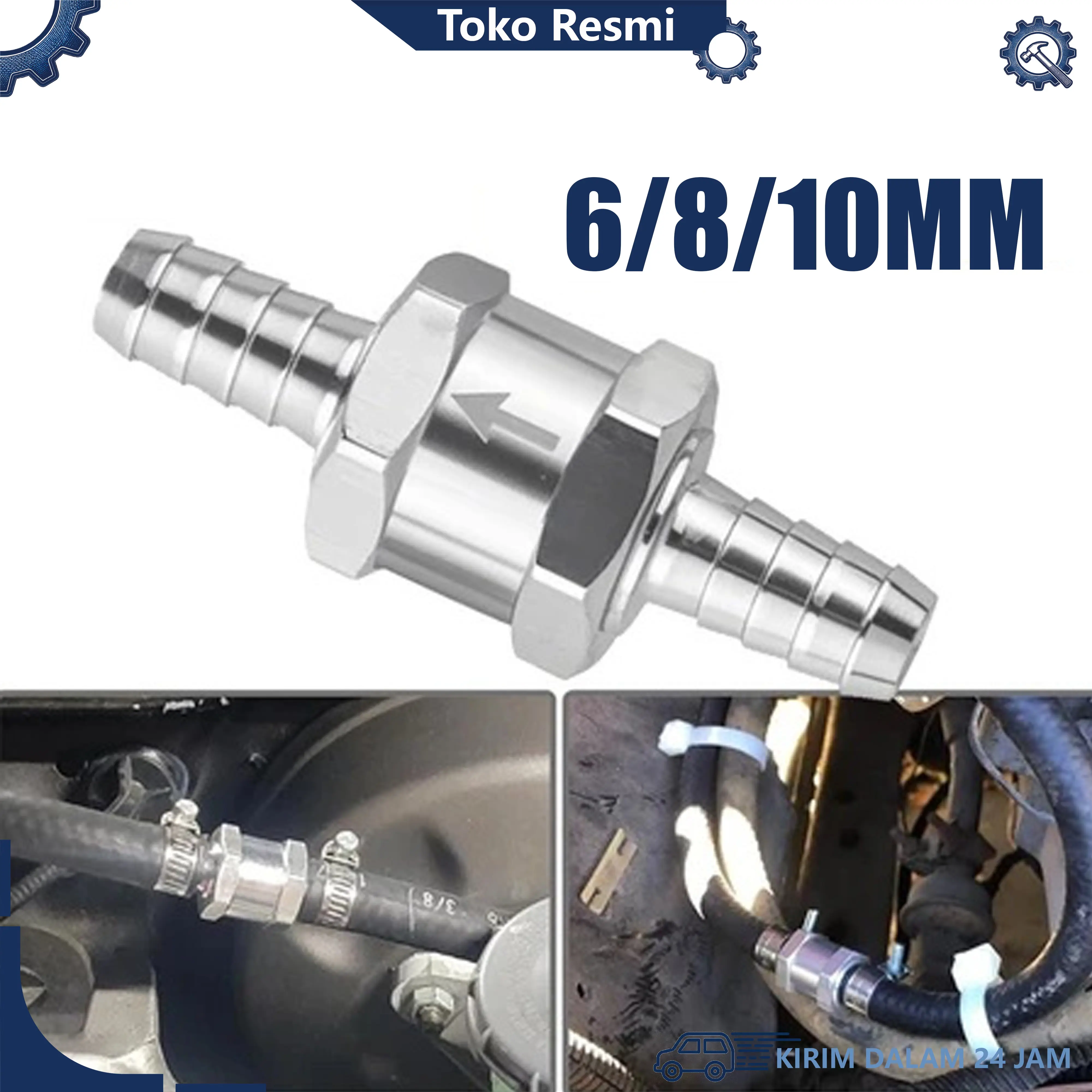Katup Satu Arah Fuel One Way Valve - Check Valve 6/8/10mm Bahan Aluminum Alloy Non Return, Spesifikasi Tepat