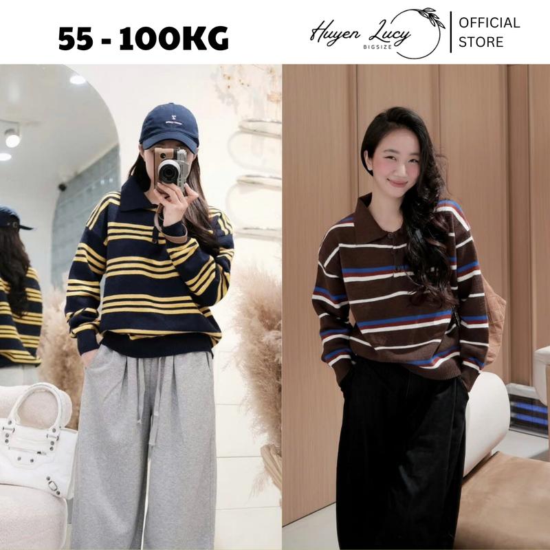 ÁO LEN POLO DÀI TAY KẺ SỌC NGANG nữ bigsize freesize dưới 85kg trẻ trung năng động mặc đi học đi chơi chụp ảnh Huyền Lucy Bigsize