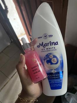 Product Review of PAKET MENCERAHKAN BADAN MARINA UV WHITE HEALTHY AND GLOW DAN HOUSE OF BEAUTY WHITE DOSE BODY SERUM 50 ML NEW YOUTH SKIN REVOLUTION Lotion Tubuh Pencerah from M**u 1