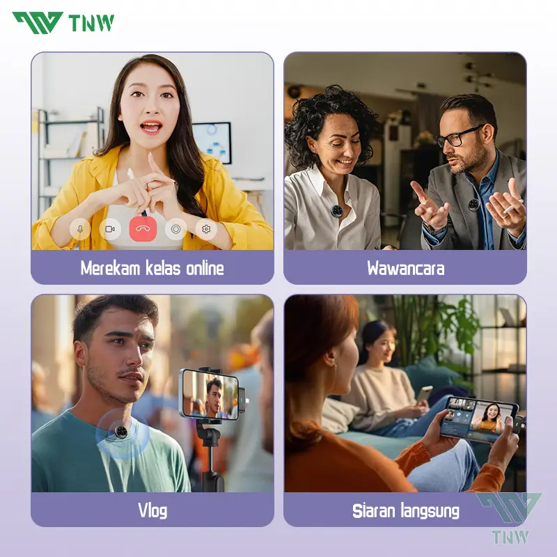 TNW A37 Wireless Microphone 2-In-1 Clip On Mic Magnetic Mikrofon HP Plug & Play Dual Lavalier Microphone with Charging Case 7