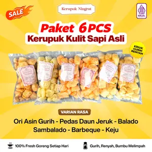 PAKET 6 PCS Kerupuk Kulit Sapi Asli Dorokdok Rambak Kulit Halal Renyah Gurih