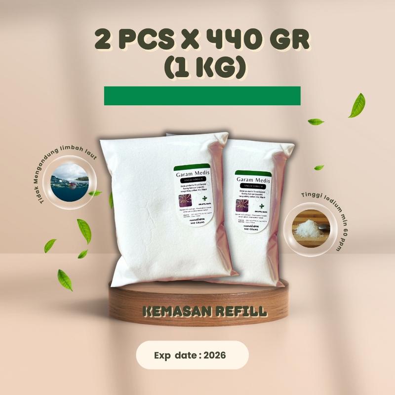 Garam Organik Non Yodium Konsumsi pada Hipertiroid dan Hiponatremia Phamatical Grade 99.89% NaCL - 440 Gram Refill Pack - Toples, Salt 2