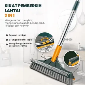 Sikat Gagang Kamar Mandi Alat Wiper Pembersih Lantai 3in1 Three Angle Untuk Membersih kan Sudut Dan Kaca Silikon