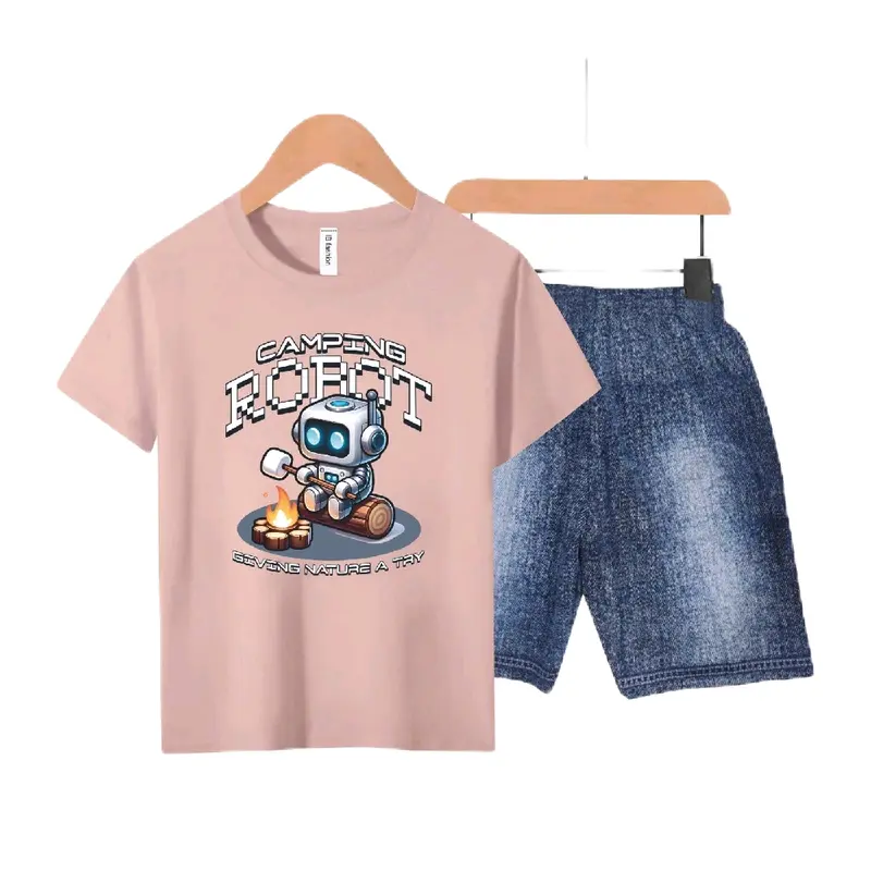 Setelan Anak-Anak Unisex Semi Jeans/Robot Digital Sablon Fashion Baju Celana 4